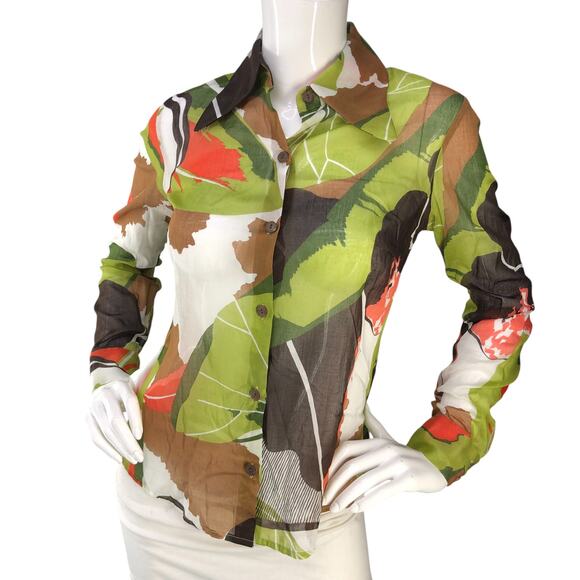 Milly of New York Womens Size 6 Top Button Front Shirt Large Collar 70's Style - Picture 1 of 15